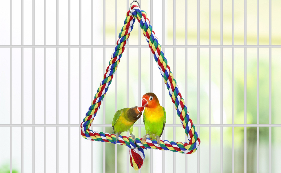 Bird Triangle Rope Swing Colorful Perch Chewing Toy for