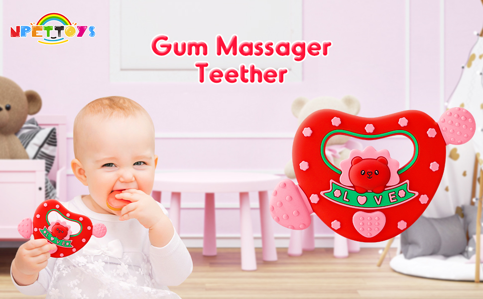 NPET Valntines Baby Heart Teether, Cute Love & Bear