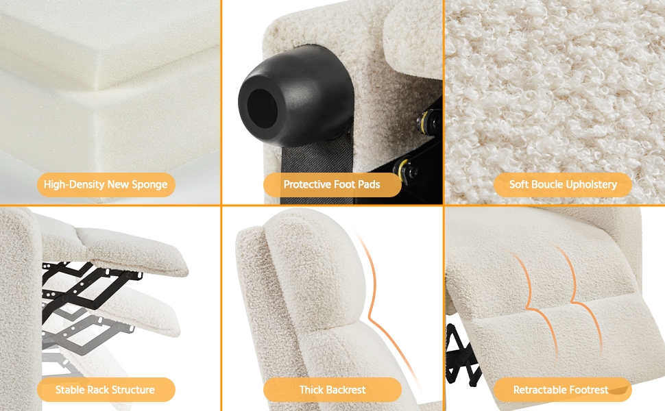 Topeakmart Fabric Recliner Chair Adjustable Modern Single Sofa Chair with Pocket Spring Living Room Bedroom Home Theater Ivory 18 chair