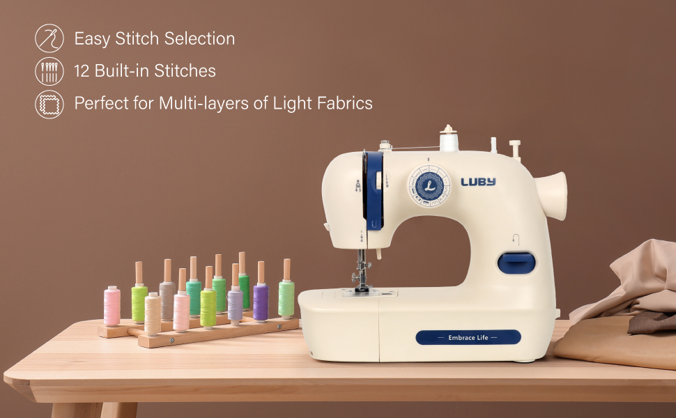 Luby Electric Portable Sewing Machine, Goodlooking Cream & Red, Small