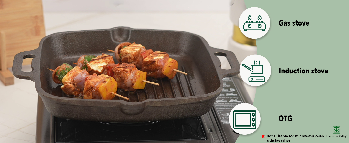 Buy The Indus Valley PreSeasoned Cast Iron Grill Pan with Long Handle