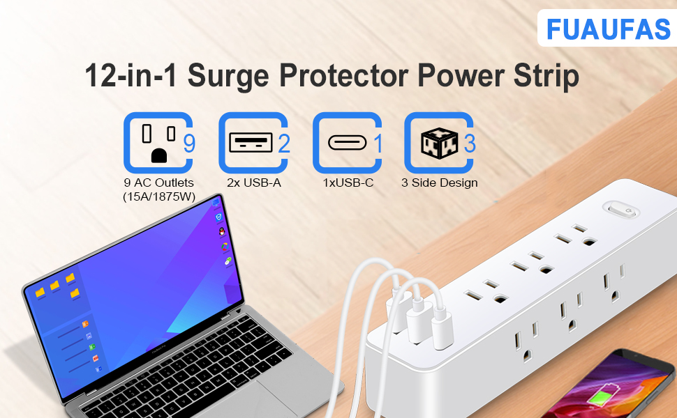Power Strip Surge Protector, 12-in-1 Power Bar