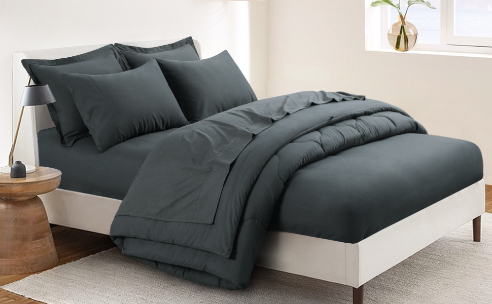 RUIKASI King Bed Comforter Set with Sheets 7 Pieces Dark