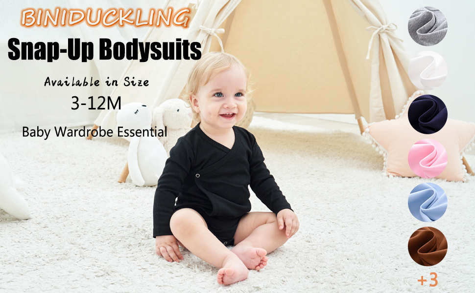 3 Pack Baby Boy Girl Long Sleeve Side Snap Bodysuits