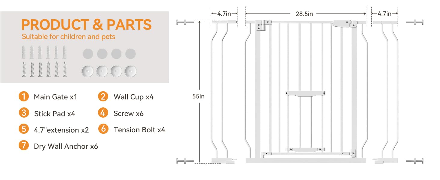 Baby gate with 29-43 auto close door and cat door size and parts