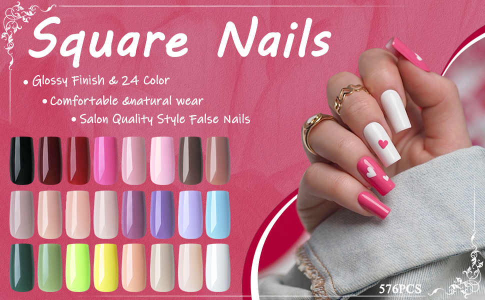 square press on nails medium fake nails glue on nails long nails press ons acrylic false nail women