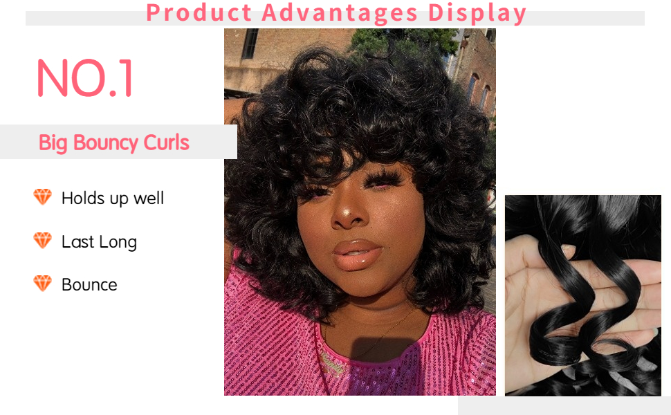 ELIM Short Curly Wigs for Black Women Kinky Fluffy Wavy