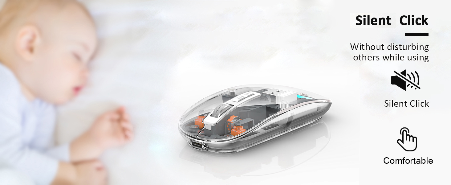 Wireless Bluetooth5.1&amp;2.4G Mini Lightweight Mouse,Transparent Clear