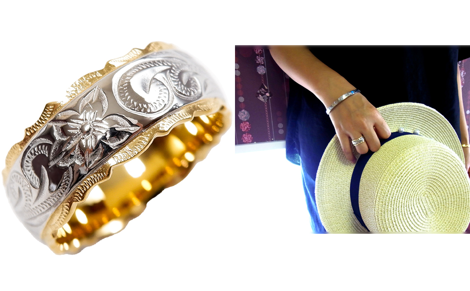 HAWAII プルメリアスクロール　ゴールド Amazon | [ALOHAMONI] ハワイアンジュエリー リング プルメリア