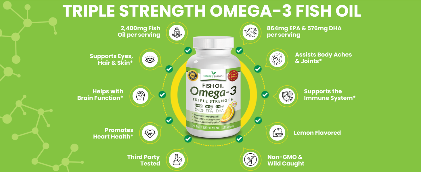 Nature's Branch Omega 3 Fish Oil supplement for joint support brain heart health third party tested
