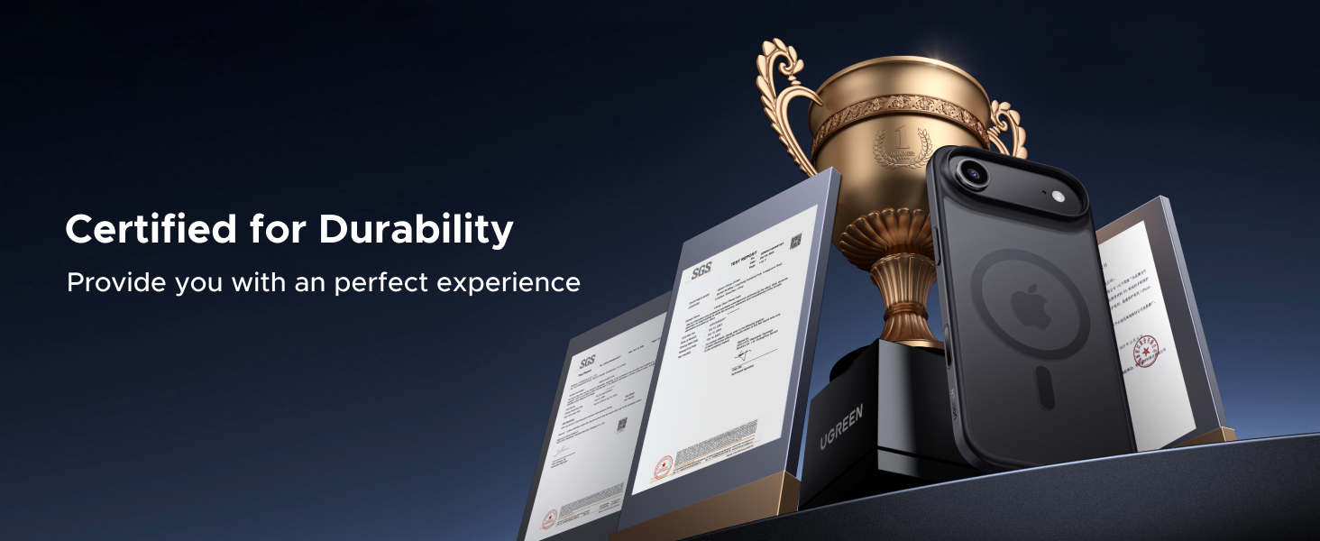 Text reads 'Certified for Durability'. Dark promotional image showing what appears to be product certification or quality assurance messaging.