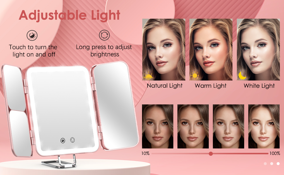 TOKSO Lighted Makeup Mirror Vanity Mirror, Rechargeable 72 LED Lights, 1X 3X 10X