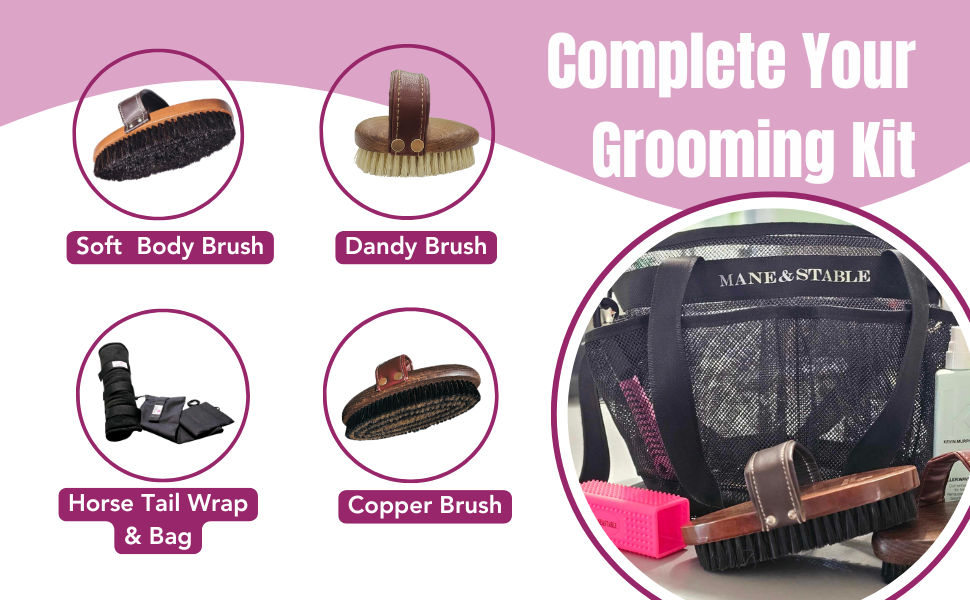 Mane & Stable horse grooming kit brushes and accessories