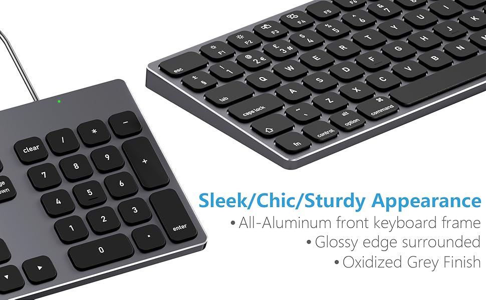 Aluminum Keyboard for Apple Mac OS Easy PlugNPlay Cable Connection, ChicandSleek Wired USB