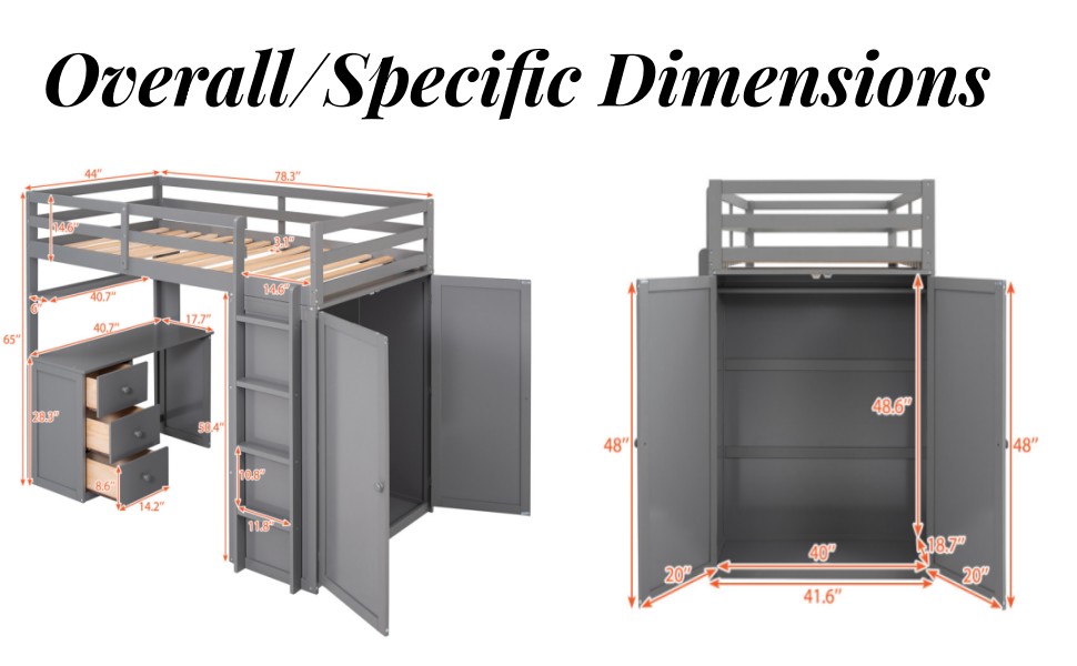 Prohon Twin Size with Desk and Wardrobe, Storage Design with Drawers & Wood