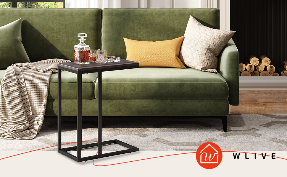 WLIVE Side Table, C Shaped End Table for Couch, Sofa and