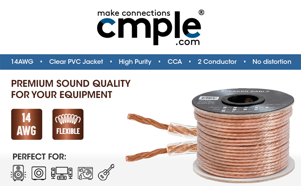 Cmple 2 Conductor 14AWG Speaker Wire for Home Theater