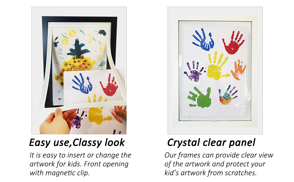 2 Pack Kids Art Frame A4 Size, Front Opening Frames for Kids Artwork, Horizontal and