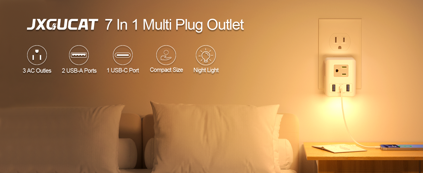 Multi Plug Outlet Extender with Night Light