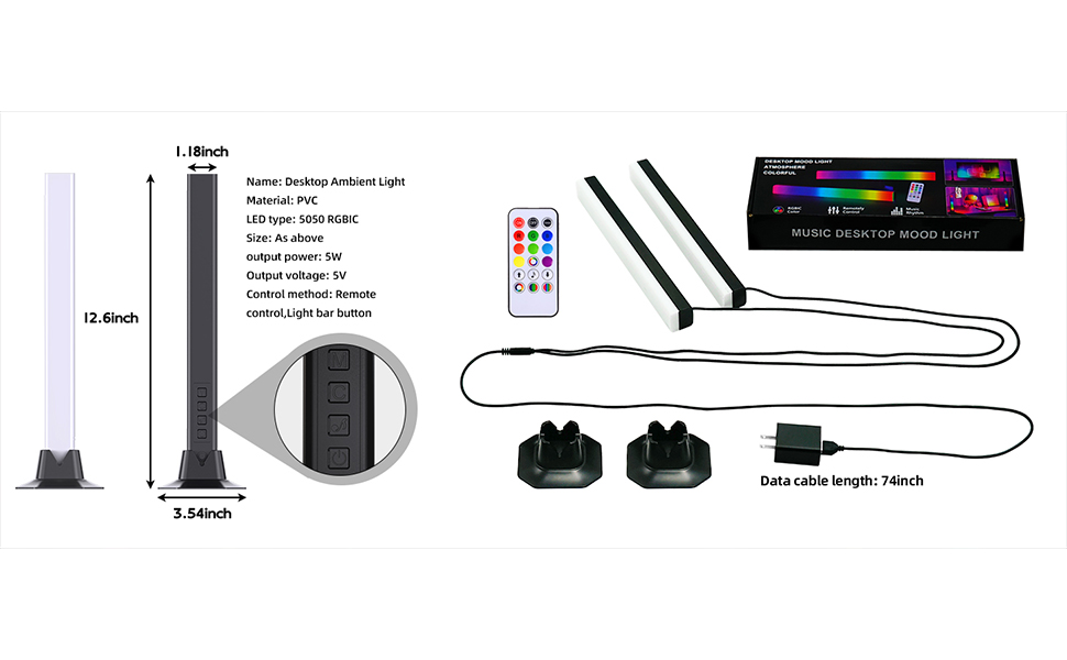 rgb led lights bar-music sync desk light-gaming for room outdoor strip bedroom lighting gaming