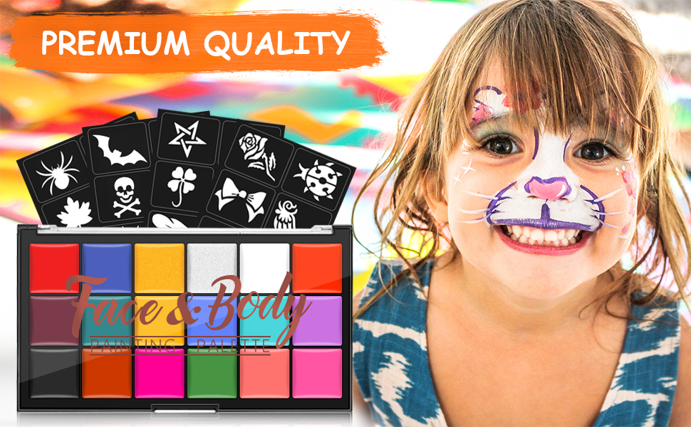 Greenmall Face Paint Oil Palette 32 Jumbo Stencils, 18 Large Oil