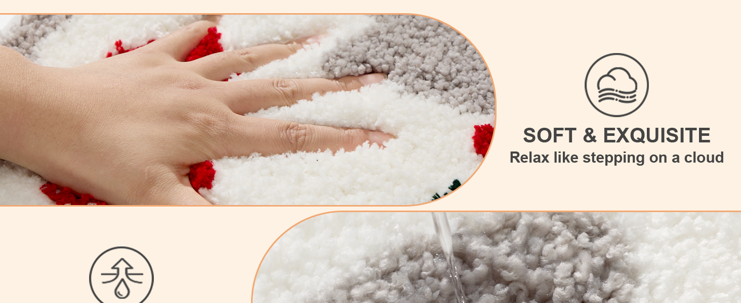 ORTIGIA Christmas Tree Bathroom Rugs Grey Red Green