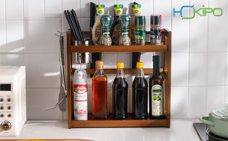 HOKIPO 2 Tier Spice Rack Organizer for Kitchen Platform Counter Top