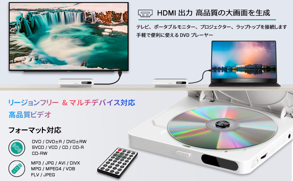 Amazon | ミニDVDプレーヤー Dxyiitoo 携帯式DVDプレーヤーがHDMI輸出 ...