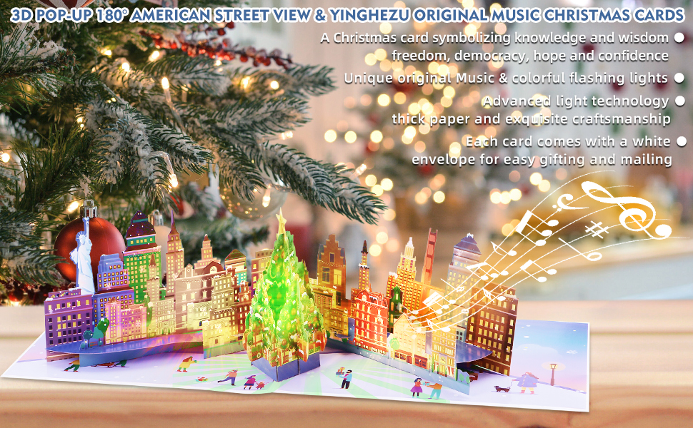 Amazon.com : Yinghezu 3D Pop Up Christmas Cards with Lights