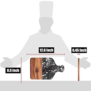 Cutting Board with Marble and Natural Wood,Serving Board for Steak Fruits with Handle