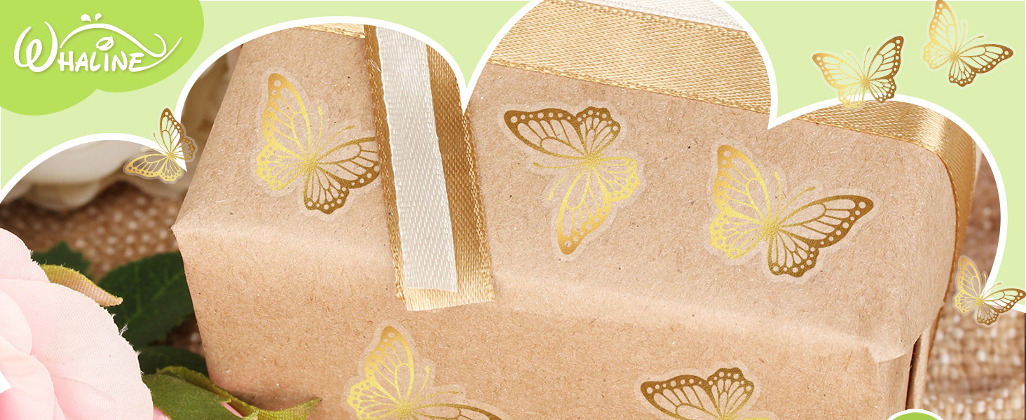 Whaline 500Pcs Gold Butterfly Envelope Seals Stickers