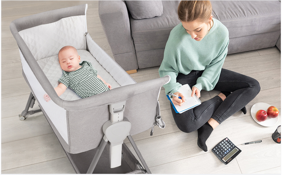 ベビーベッド カーキ 添い寝 折りたたみ ハイローベッド 高さ5段調節可能 ベビーベッド カーキ 添い寝 折りたたみ ハイローベッド 高さ5段