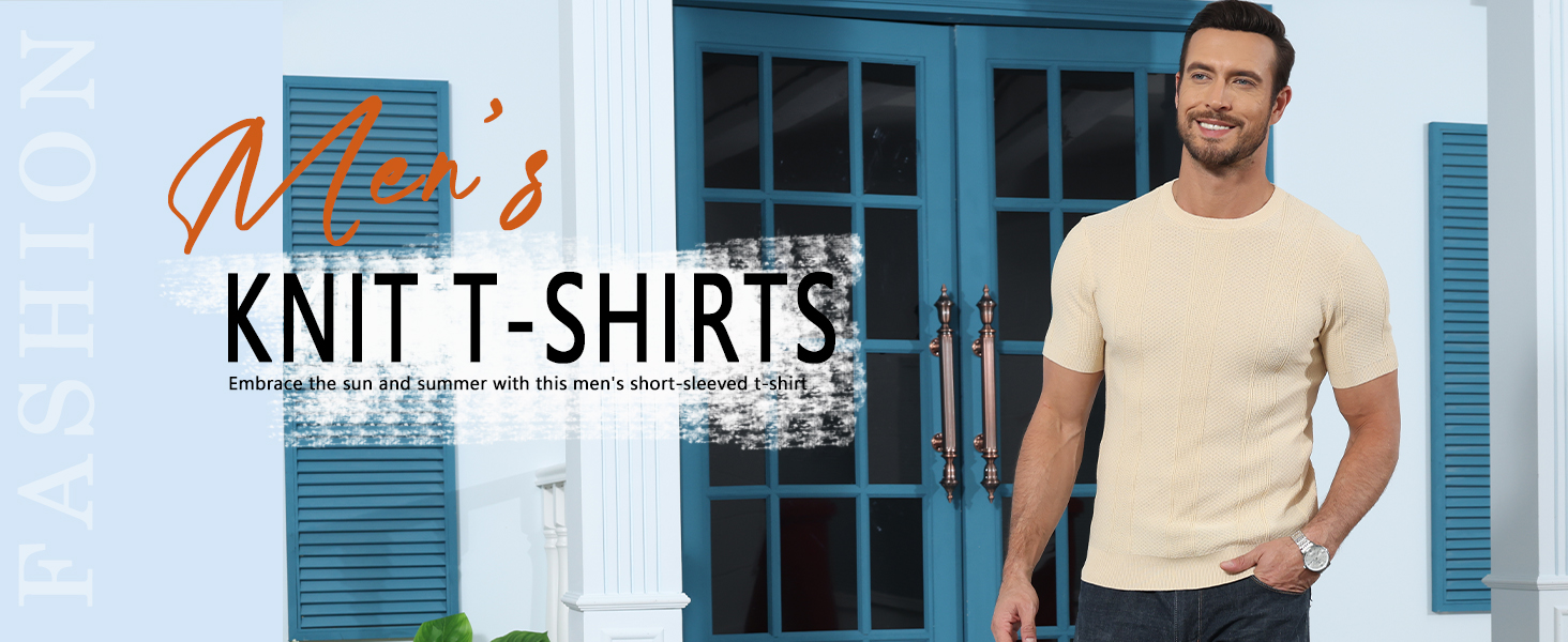 Men's Knit T-Shirts Short Sleeve Casual Crewneck Solid Textured Pullover Tees