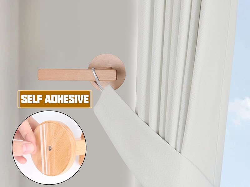OCIOLI 2 Pieces of Curtain Tiebacks Wood Curtain Holdbacks Self