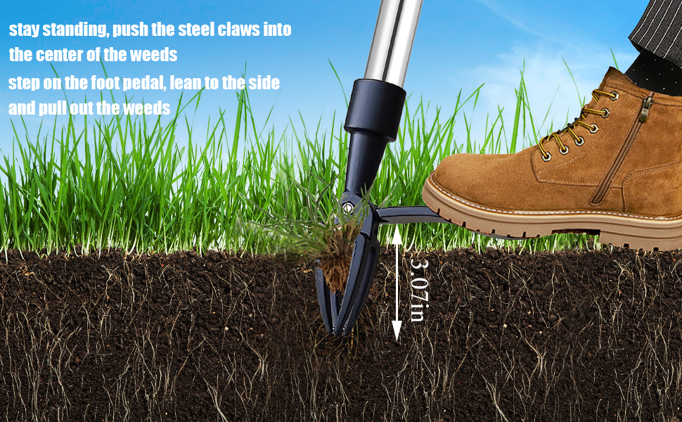 Longzhuo Weed Puller, Stand Up Weeder Hand Tool, Long Handle Garden
