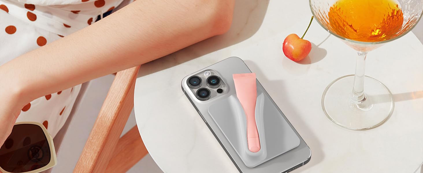 DOB SECHS Silicone Lip Holder for Cell Phone Lipstick Lip Glaze Phone Case Back Stick On Holder for iPhone and Android Phones, Grey 18 1