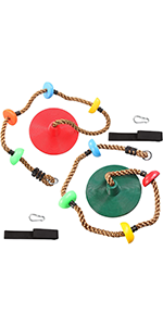 2 Climbing Rope Tree Swing with Platforms and Disc Swings Seats Green and Red
