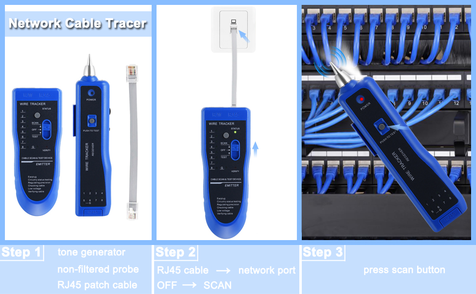 mykit Cable Tester Cat5 Cat6 Toner Tracer RJ45 Network Locator