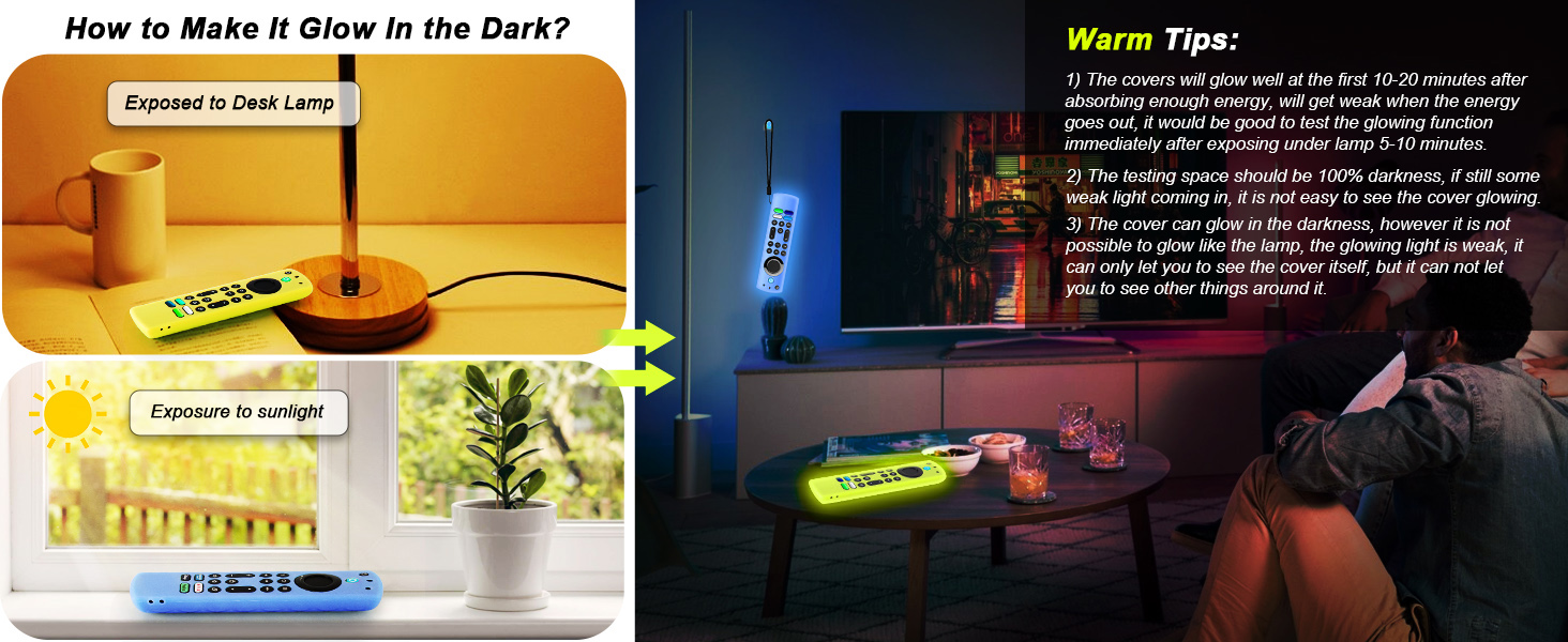OneBom (2Pcs) Silicone Remote Cover Glow in The Dark for