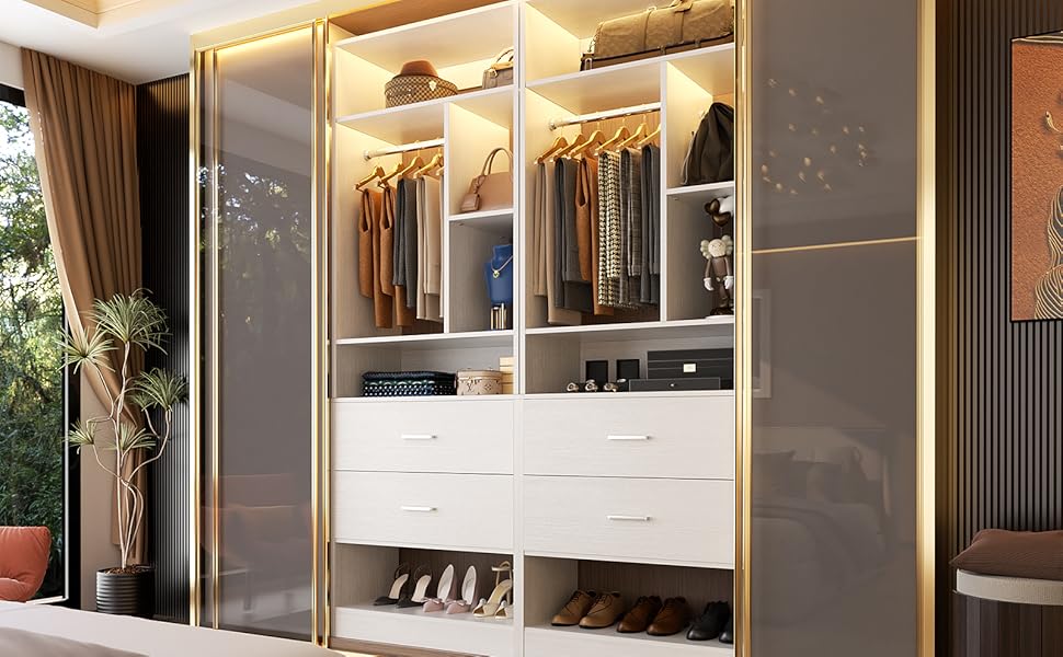 Besiost Freestanding 24" Closet System with 2 Wood Drawers