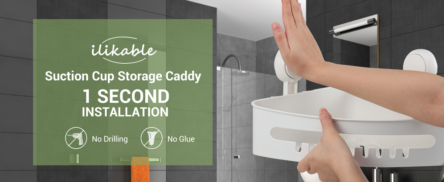 ilikable Corner Shower Caddy,Suction Cup Shower Shelf DrillFree