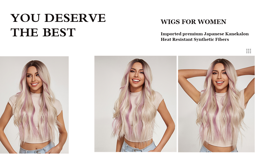 Esmee Long Wavy Blonde with Pink Highlight Wigs