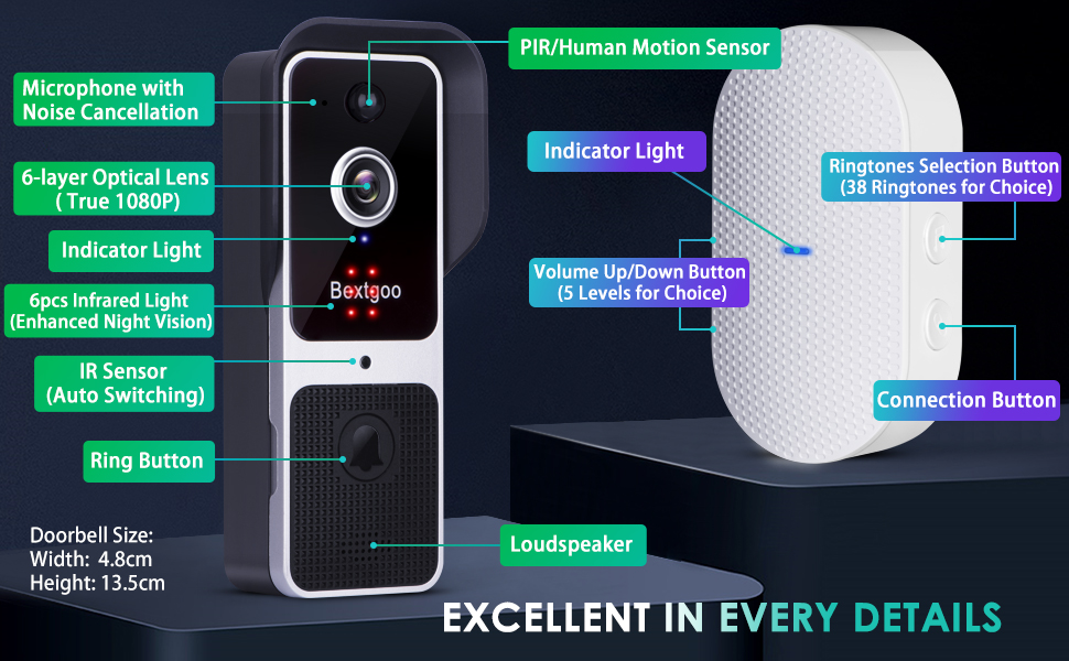 Doorbell Camera Wireless, Video Doorbell with Chime, Door Bell Ringer Wireless with