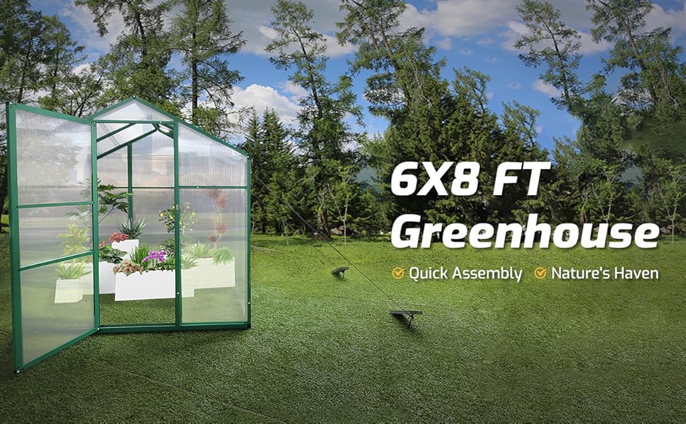 Gain Height Windproofaluminum Greenhouse 6x8 FT