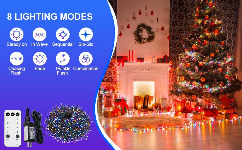 RGB Christmas Lights Outdoor, 1000 LEDs 394FT Twinkle Multicolor String