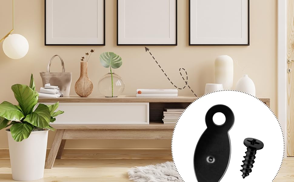 HINZIC 200pcs Black Picture Frame Turn Buttons Flat Metal Drop Shape