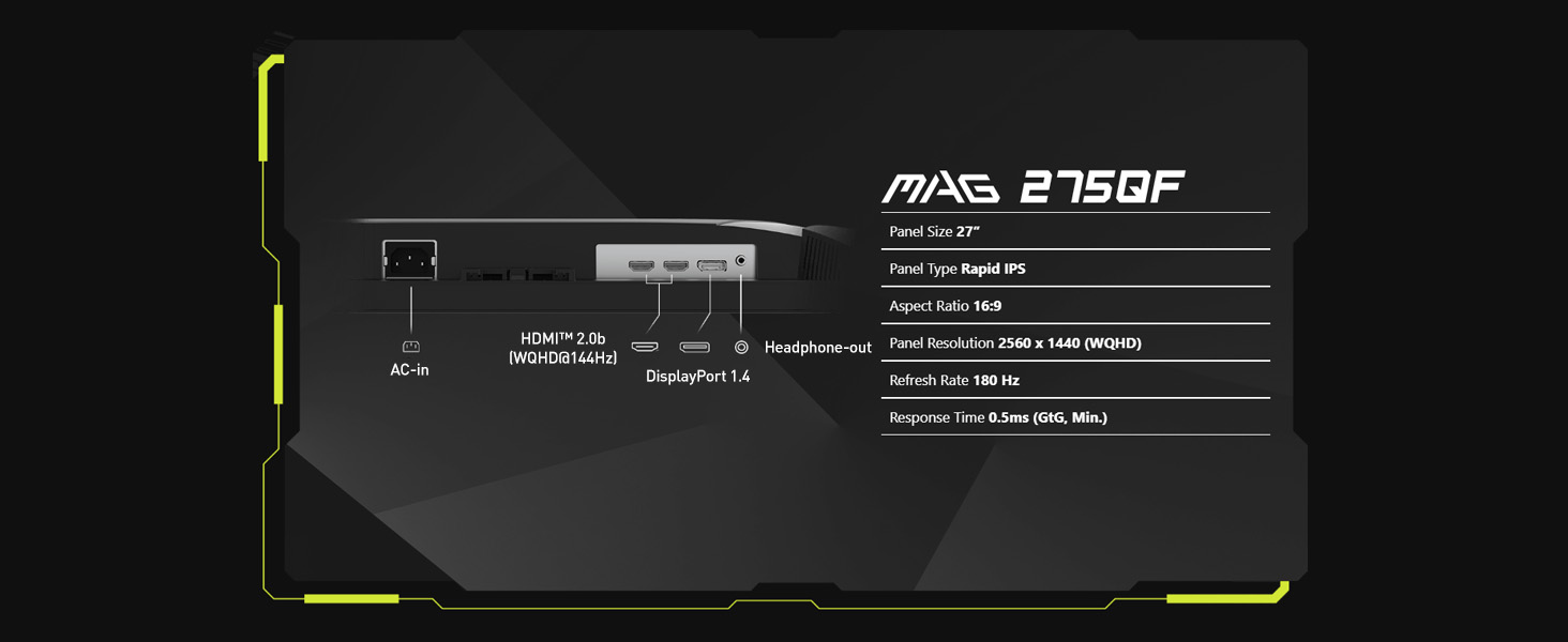 MONITOR PARA JUEGOS MSI PANTALLA IPS RÁPIDA DE 180 HZ 27 UBCG HDR READY TIEMPO DE RESPUESTA DE 0,5 MS MODO CONSOLA