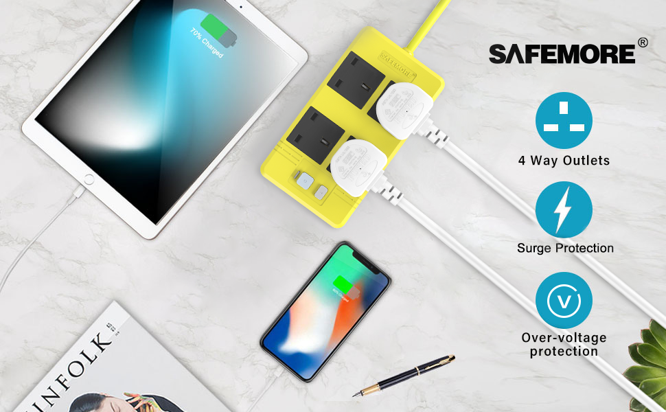 Heavy duty extension lead GFCI Surge Protection, SAFEMORE RCD extension