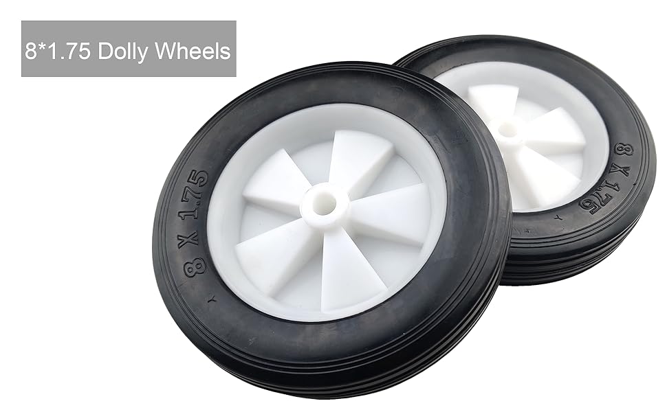 KUANMIN 2 pcs Dolly Wheels, 8 inch Flat Freee Solid Rubber