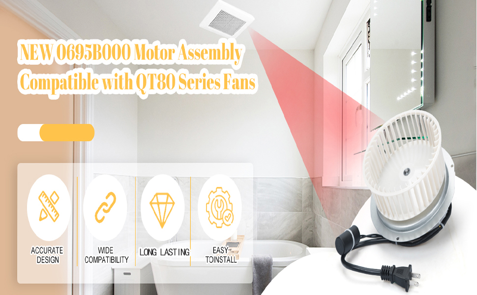 Upgraded 0695B000 Motor Assembly Compatible with Nutone QT80, QT80B